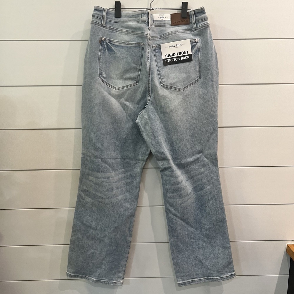 Judy Blue 90s Straight Jeans 14w Rigid Magic JB88884 Distressed Raw Hem NEW! - Picture 5 of 13